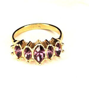 AVON Vintage Gold Tone Purple Glass  Cocktail Ring Size 8